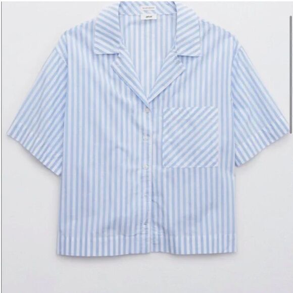 Aerie Striped Blue & White Pajama Top(Size Medium) - Picture 1 of 6